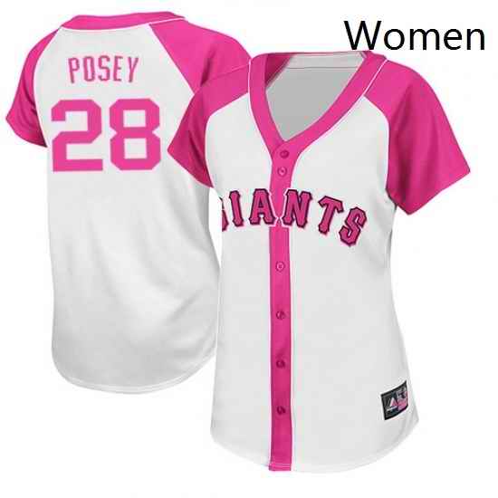 Womens Majestic San Francisco Giants 28 Buster Posey Replica WhitePink Splash Fashion MLB Jersey